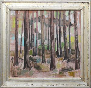 Harry Wichmann, Tree Trunks, 1953, Oil on Panel, Framed
