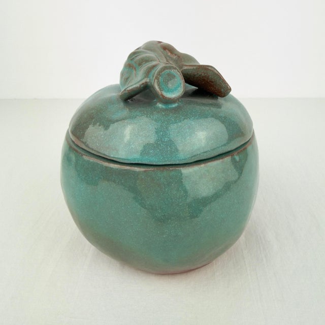 1960s Midcentury De Vegh Pottery Lidded Jar With Leaf & Stem Handle For Sale - Image 5 of 8
