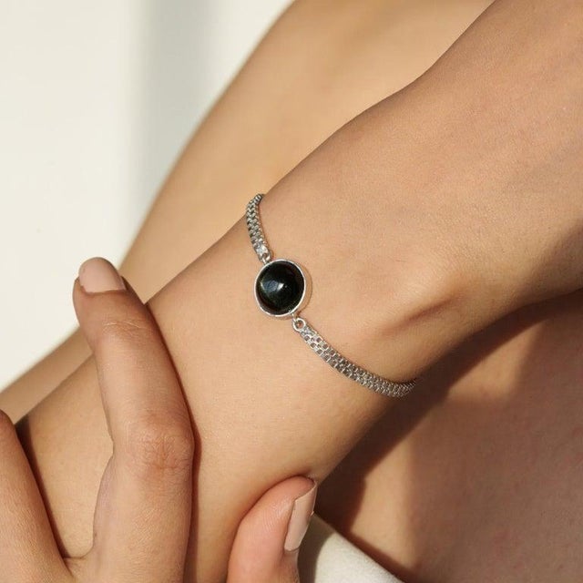 Boho 4.9 Carats Round Cut Black Star Unisex Chain Bracelet in 925 Silver For Sale - Image 10 of 15