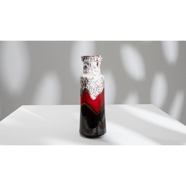 1960s German "W. Germany" Ceramic Vase Red White Brown For Sale - Image 4 of 18