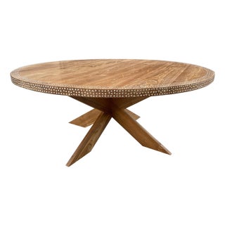 Andrianna Shamaris Round Shell Inlaid Teak Wood Dining Table For Sale