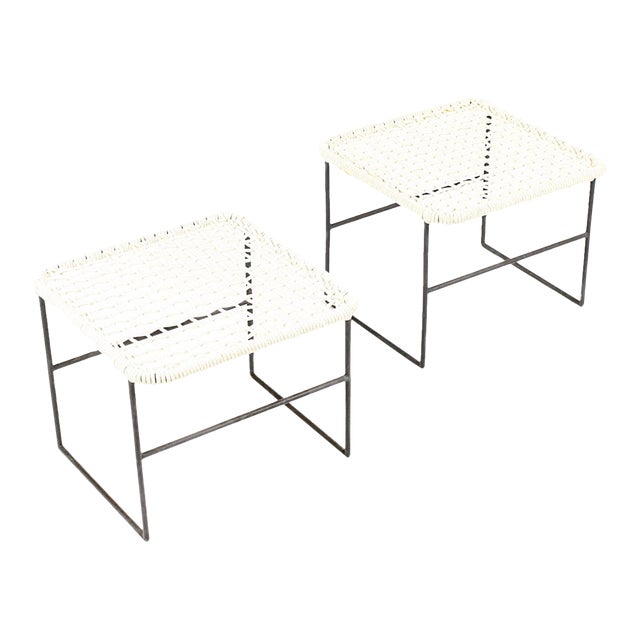 1990s Mid Century Bronze Patio Ottomans / Side Tables – Kurt Voss Metals, Attributed For Sale