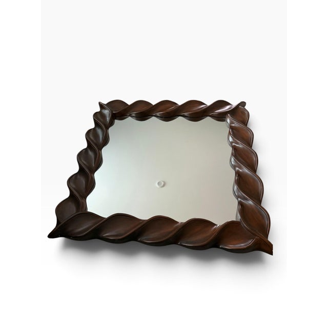 Mid-Century Modern Vintage 1970s Sculptural Twisted Wood Frame Wall Mirror, Square or Diamond For Sale - Image 3 of 6