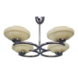 Art Deco Chrome Chandelier with Cream Opaline Shades, 1940s For Sale