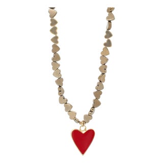 Red Heart Pendant Gold Hematite Stone Heart Shape Chain Necklace For Sale