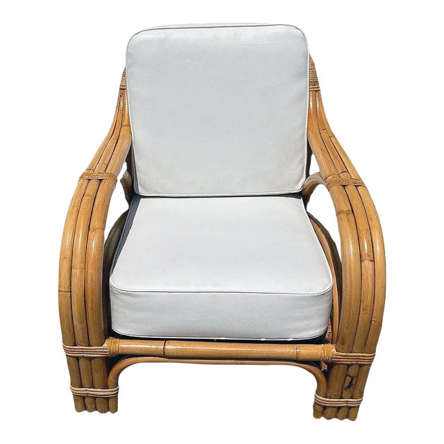 1950s Restored Mid-Century Rattan 3 Strand Transitional Lounge Chair For Sale