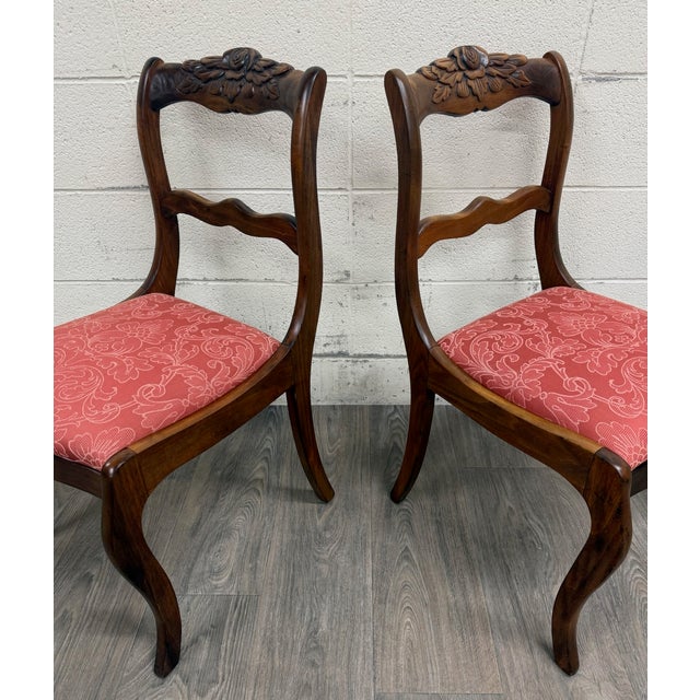 Red Vintage Regency Style Mahogany Rose Back Ladder Back Dining Accent Chairs - Pair For Sale - Image 8 of 9
