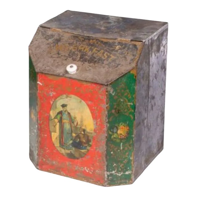 Antique Painted Metal Commercial Tea Storage Bin For Sale