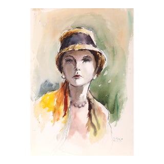 1960s "Woman in Yellow P5.26" Watercolor Painting by Eve Nethercott For Sale