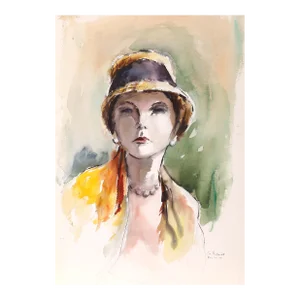 1960s "Woman in Yellow P5.26" Watercolor Painting by Eve Nethercott