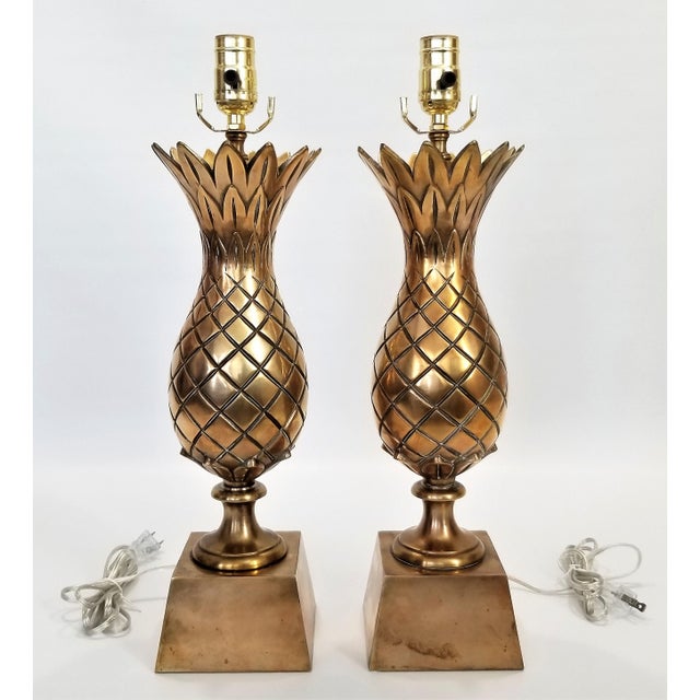 Solid Brass Pineapple Lamps Pair Mid Century Modern Palm Beach Boho