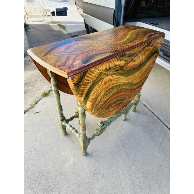 Brown Antique Hand Painted Folk Art Drop Leaf Table For Sale - Image 8 of 10