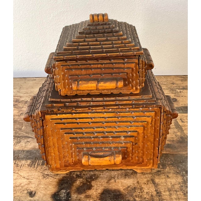 Vintage Original Tramp Art Stacked Box For Sale - Image 4 of 12