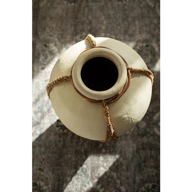 Large Vintage 1980s Rattan Wicker Wrapped Terracotta Pottery Vase For Sale - Image 11 of 13