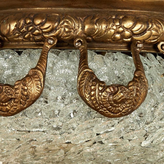 Early 20th Century Antique Italian Bronze and Glass Chandelier With Palm Leaves For Sale - Image 5 of 6