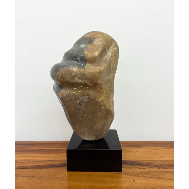 Vintage Hand Carved Abstract Figurative Stone Bust on Black Plinth For Sale - Image 4 of 7