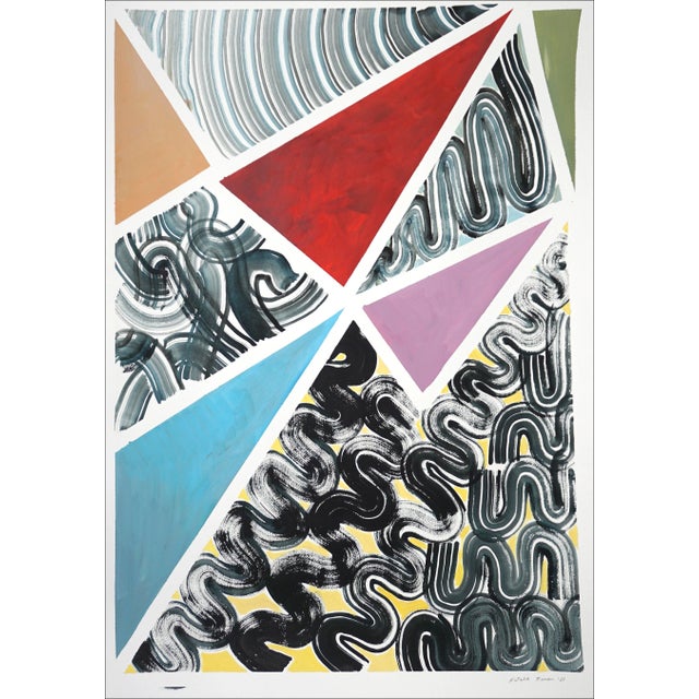 Red 2021 "Funky Geometry" Abstrac Shapes Acrylic Painting on Paper by Natalia Roman For Sale - Image 8 of 8