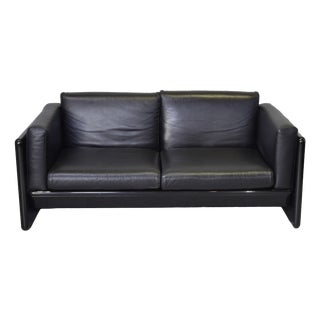 Black Lacquered Wood and Leather Two-Seater Sofa by Kazuhide Takahama for Gavina, 1970s For Sale