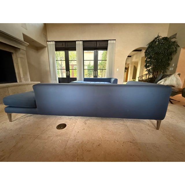 2010s Pair of Roche Bobois Sofas in Blue Polished Wool With Single Arms For Sale - Image 5 of 11