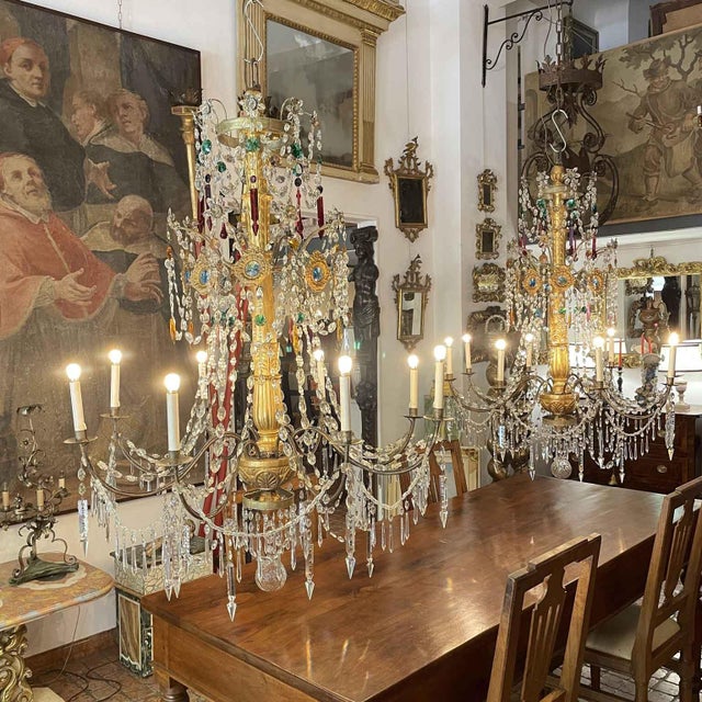 Italian Genoese Crystal 8-Light Chandeliers, 18th Century, Set of 2 For Sale - Image 4 of 18