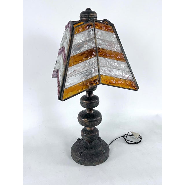 Large Brutalist Thick Glass and Metal Table Lamp by Longobard, Italy, 1970s For Sale - Image 18 of 18