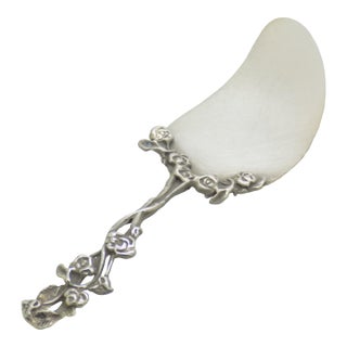 Vintage Italian Handmade Genuine Silver Small Cake Server Rose Pattern For Sale