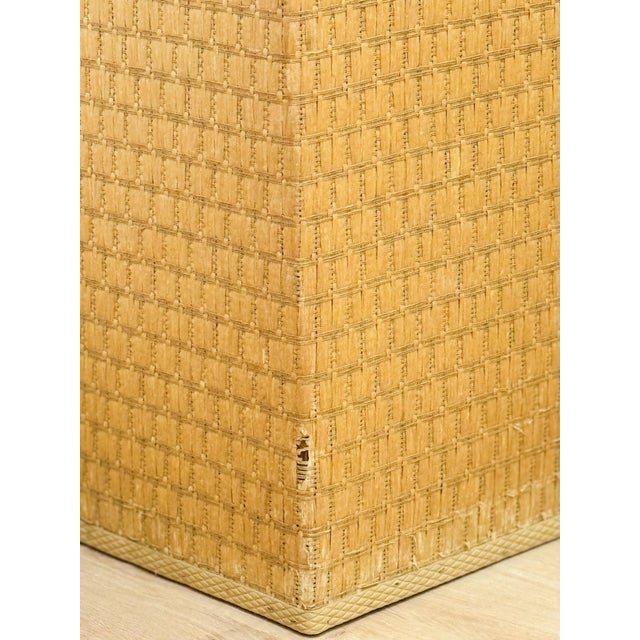 Vintage Blonde Woven Wicker Chest, Brass Clamp Hardware Storage, Coastal Trunk For Sale - Image 14 of 14