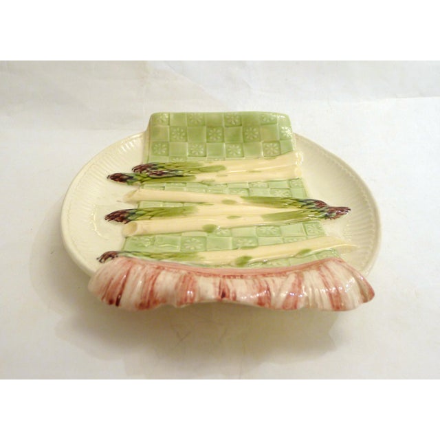 Mid-Century Modern Asparagus Serving Dish in French Barbotine Earthenware from Keller & Guérin, 1940s For Sale - Image 4 of 12