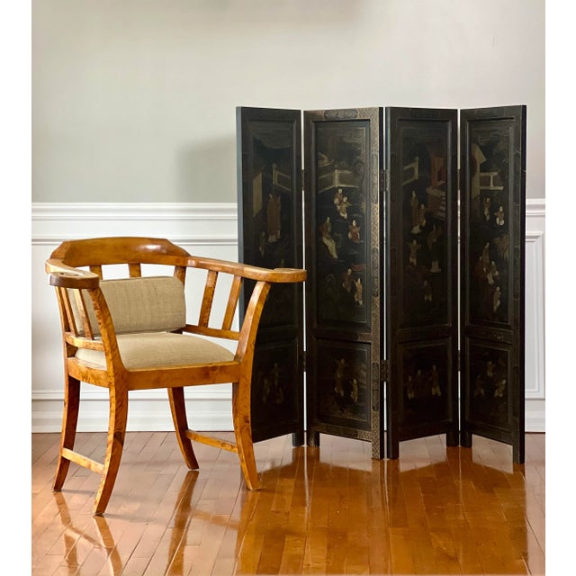1920s Chinese Export Four Panel Lacquered Coromandel Dressing Screen Room Divider For Sale - Image 12 of 12