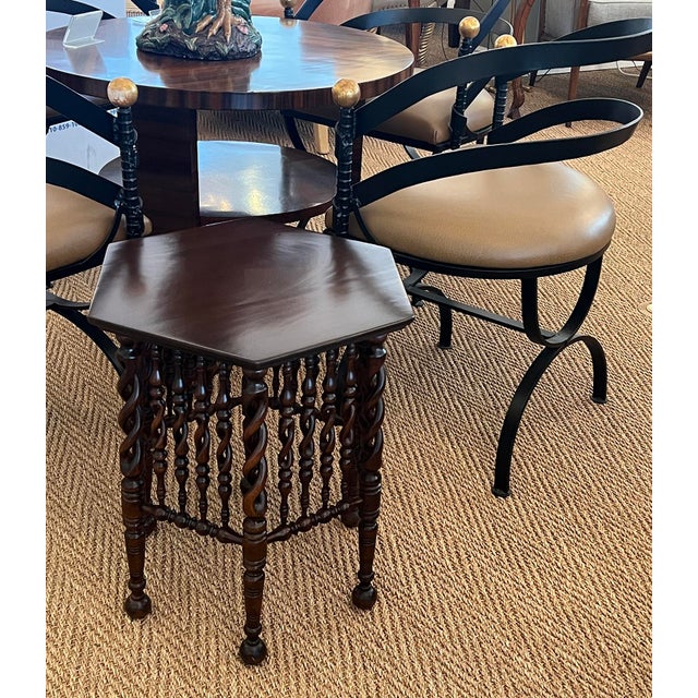 English Arts & Crafts Hexagonal Occasional Table With Openwork Barley Twist Body For Sale - Image 10 of 10