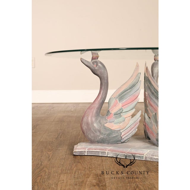 Hollywood Regency Style Swan Form Round Glass Top Center Table For Sale - Image 18 of 18