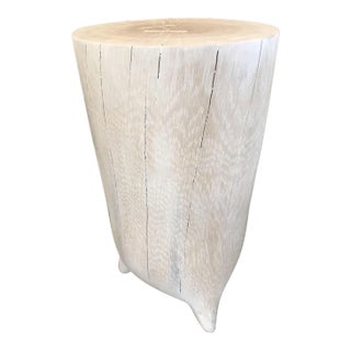 21st Century Elongated Bleached Wood Hand Carved Side Table on Tiny Feet For Sale