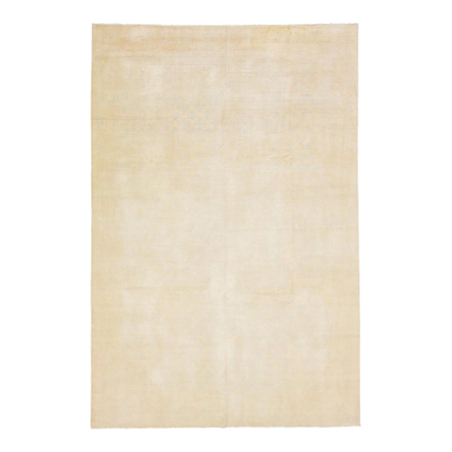 Beige Modern Khotan Style Wool Rug With Allover Geometric Motif For Sale