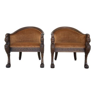 Baker Furniture Regency Style Cognac Velvet Tub Chairs Pair For Sale