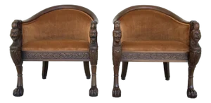 Baker Furniture Regency Style Cognac Velvet Tub Chairs Pair