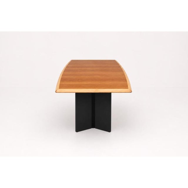 Vintage design table with varnished two tone wood top and black MDF legs.Condition Good, age related wear and marks,...