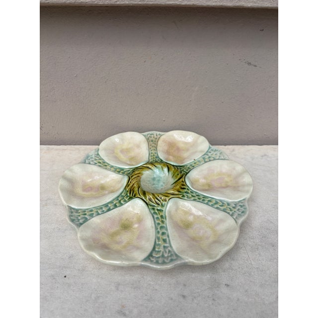 Rare French Majolica Orchies Oyster Plate Circa 1900.