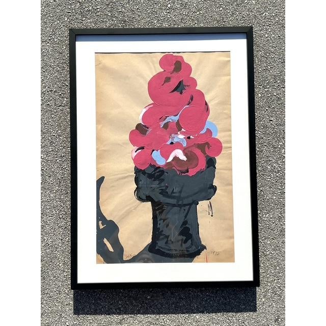 Contemporary Vintage Boho Original 1975 Ice Cream Cone Painting on Paper For Sale - Image 3 of 9