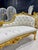 Textile Chaise Longue White Leather Crystal Glass Buttons French Style For Sale - Image 7 of 10
