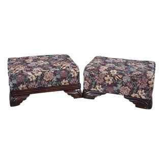 2 Antique Victorian Walnut Tapestry Upholstered Footstools Ottomans Bench Pair For Sale