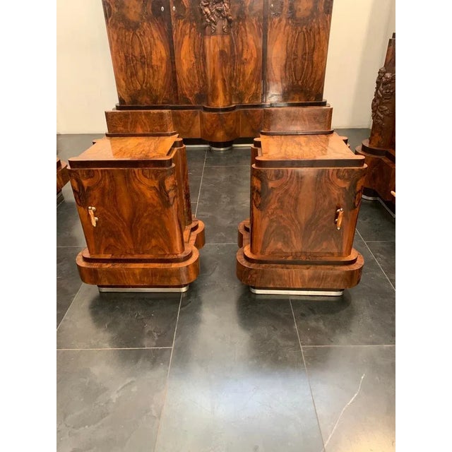 Walnut Furniture with Carvings by Ducrot, 1920s, Set of 7 For Sale - Image 12 of 13