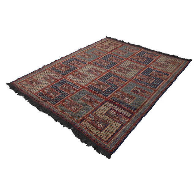 6'x8' Wool Soumak Kilim | Hand-Woven Afghan Sileh Design This magnificent Wool Soumak Kilim is a masterclass in ancient...