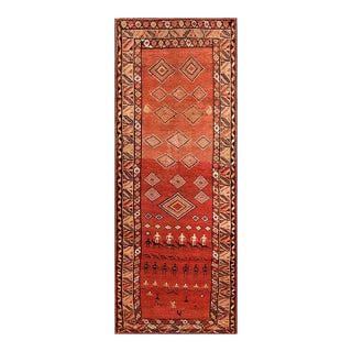 1890s Red Geometric Tribal Antique Nw Persian Rug 3'10" X 8'6". Handknotted Wool Carpet For Sale