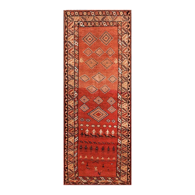 1890s Red Geometric Tribal Antique Nw Persian Rug 3'10" X 8'6". Handknotted Wool Carpet For Sale