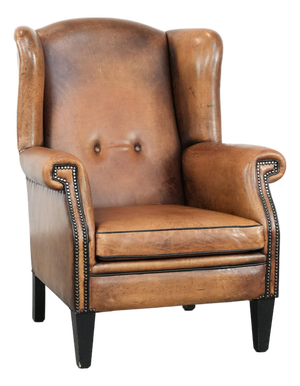 Large Sheepskin Leather Wing Chair