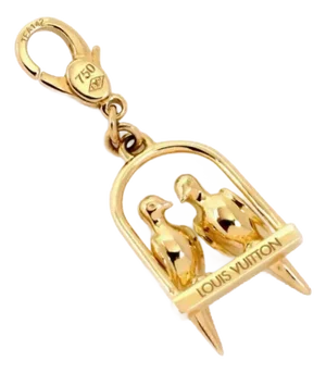 Louis Vuitton 18k Yellow Gold 2 Birds on Perch Dangle Charm Pendant