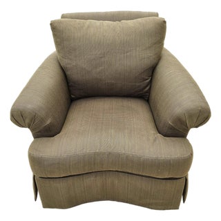 Paul Robert English Roll Arm Swivel Club Chair Skirted Lounge Olive Green For Sale