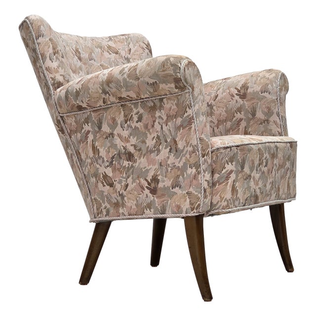Danish Armchair in Jacquard Fabric, 1960s For Sale