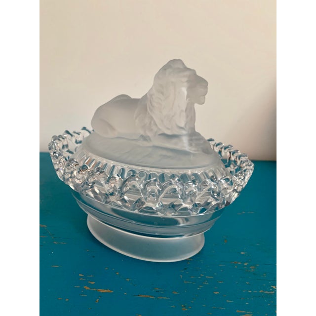 Vintage 1889 Imperial Glass Satin Frosted Lion Candy Dish, Atterbury