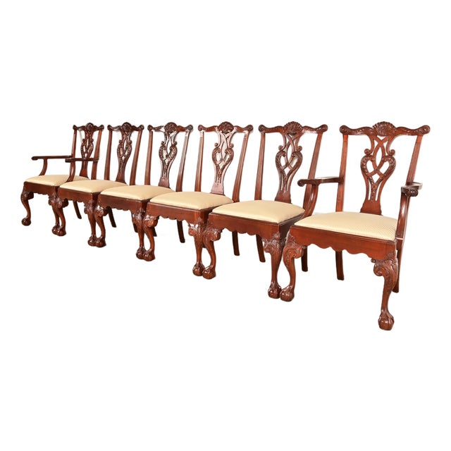 Baker Furniture Chippendale Carved Mahogany Dining Chairs, Set of Six For Sale